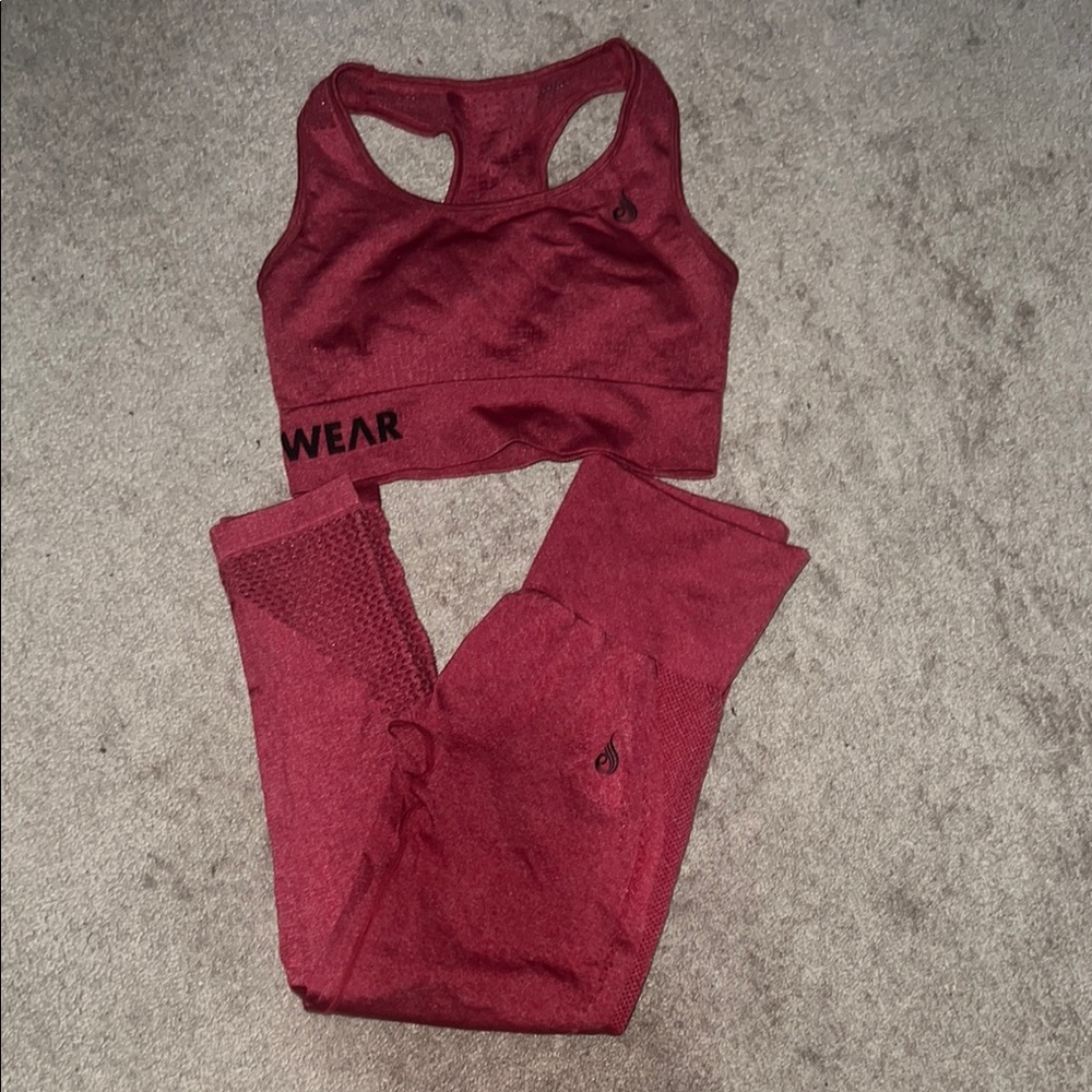 Ryderwear Red Racerback Sports Bra with matching leggings Active Comfort